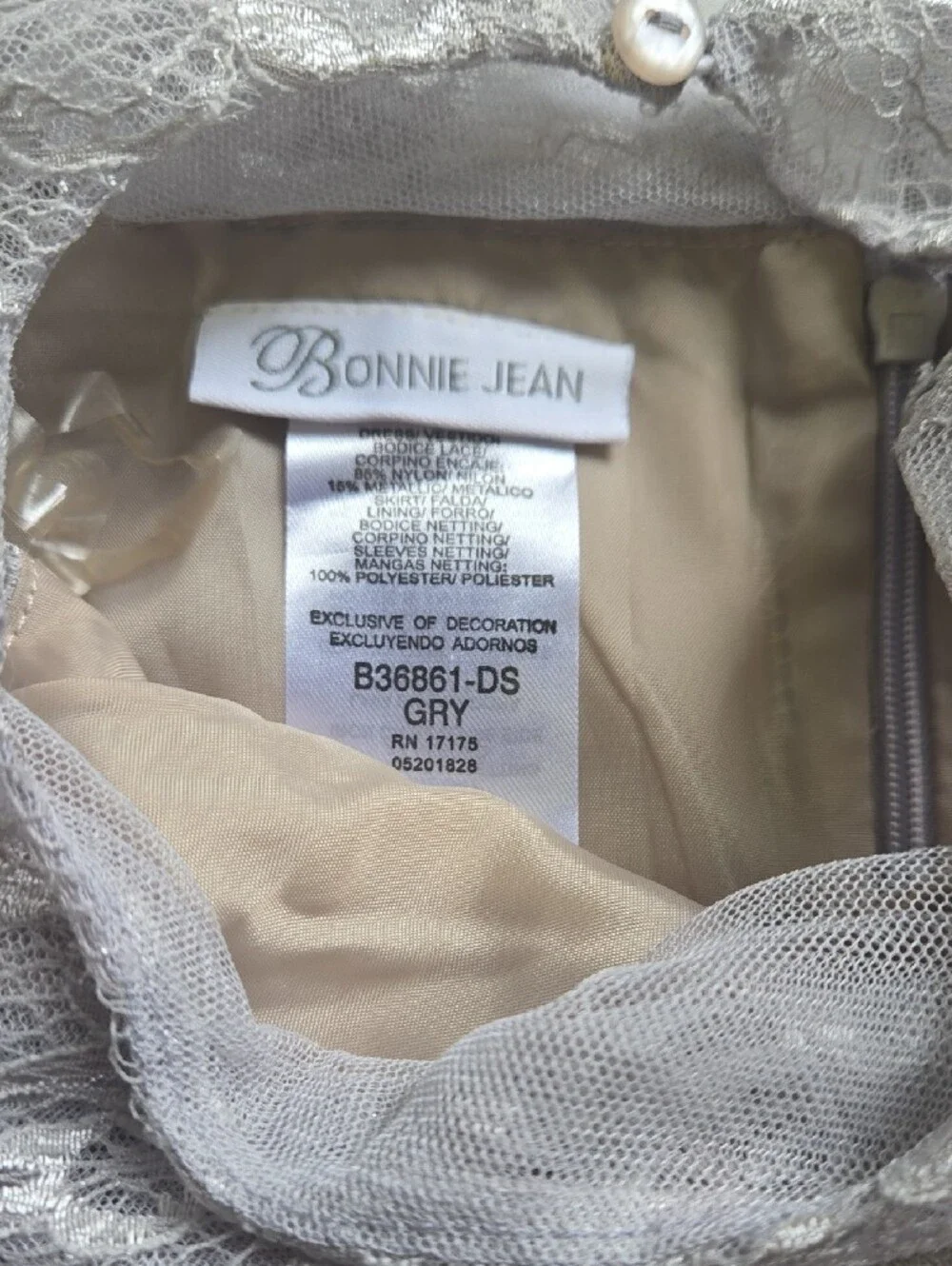 Bonnie Jean Silver Lace & Tulle Girls Formal Dress